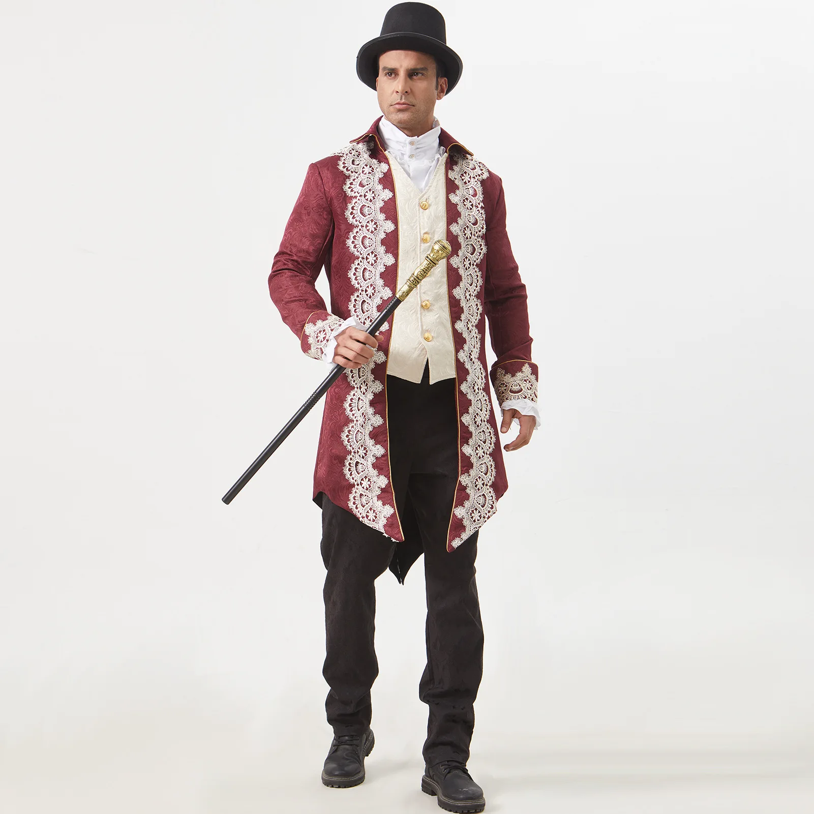 Giacca medievale punk di media lunghezza da uomo Cappotto gotico vittoriano dell'era