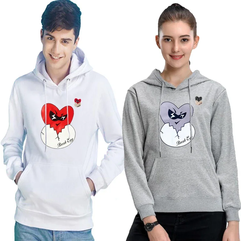 

Break Egg Men Women Hoodie Fleece Autumn Winter Heart Eggshell Embroidery Print Pullover Pocket Loose Unisex Casual Sweater