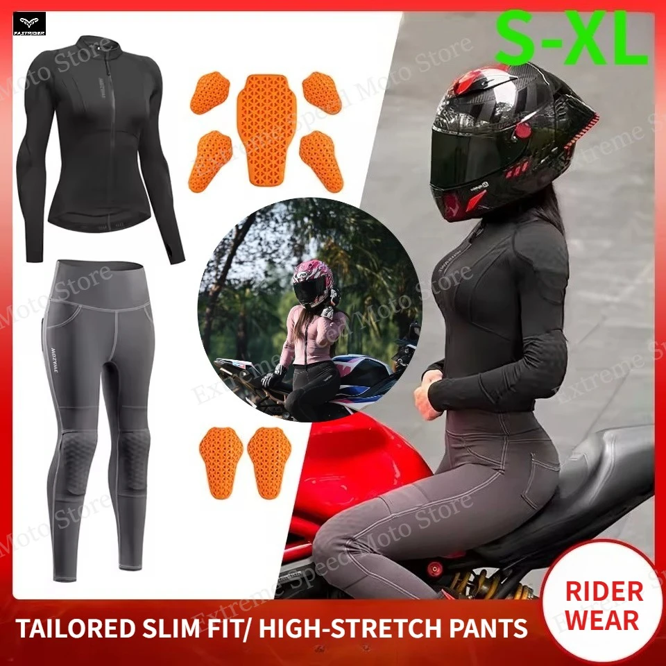 

Женский мотоциклетный костюм: приталенная куртка на молнии и высокоэластичные брюки, дышащая защитная экипировка для езды по городу