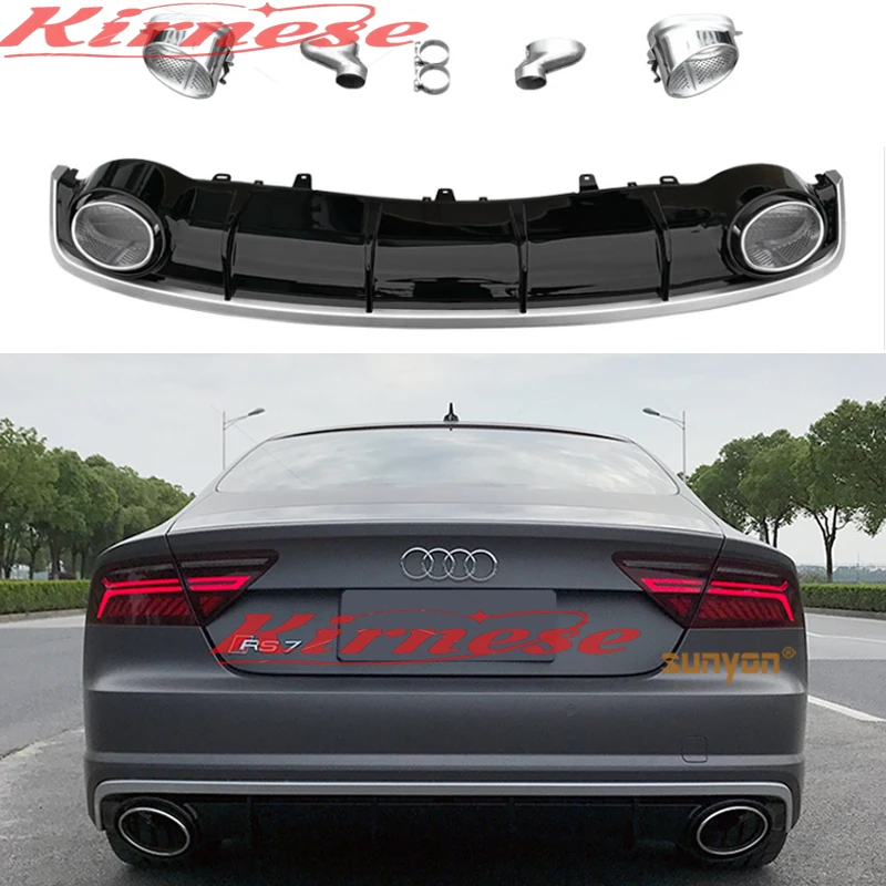 A7 Rear Bumper Lip Diffuser with Exhaust Muffler Pipe for Audi A7 S-Line Sport Bumper 2009-2018 RS7 Style