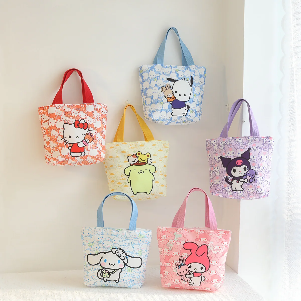 

Sanrio Hello Kitty Kuromi Cinnamoroll Storage Bag Kawaii Anime My Melody Purin Cute Cartoon Girly Heart Lunch Bag Toy for Girls