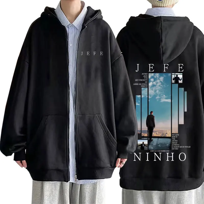 

Rapper Ninho Jefe Graphic Zipper Hoodie Men Women Hip Hop Fashion Pop Music Zip Up Jacket Male Casual Vintage Oversized Hoodies