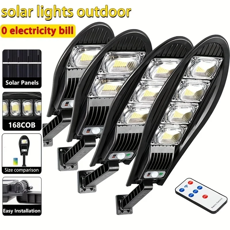 

168 LED Solar Street Lights Outdoor Solar Lamps Waterproof Motion Sensor Solar Powered Sunlight Wall Light for Garden Decoration