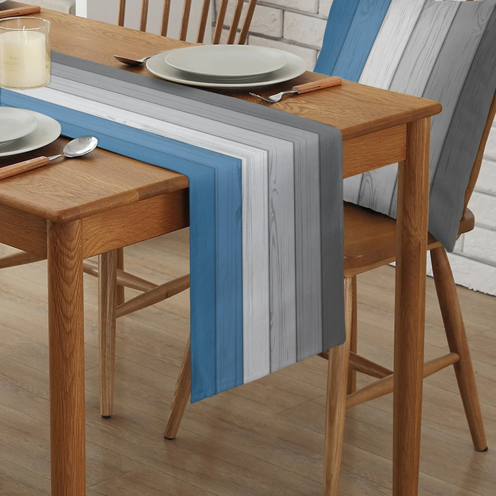 Retro Blue Grey Gradient Wood Grain Linen Table Runners Kitchen Table Decoration Dining Table Runner Wedding Party Supplies