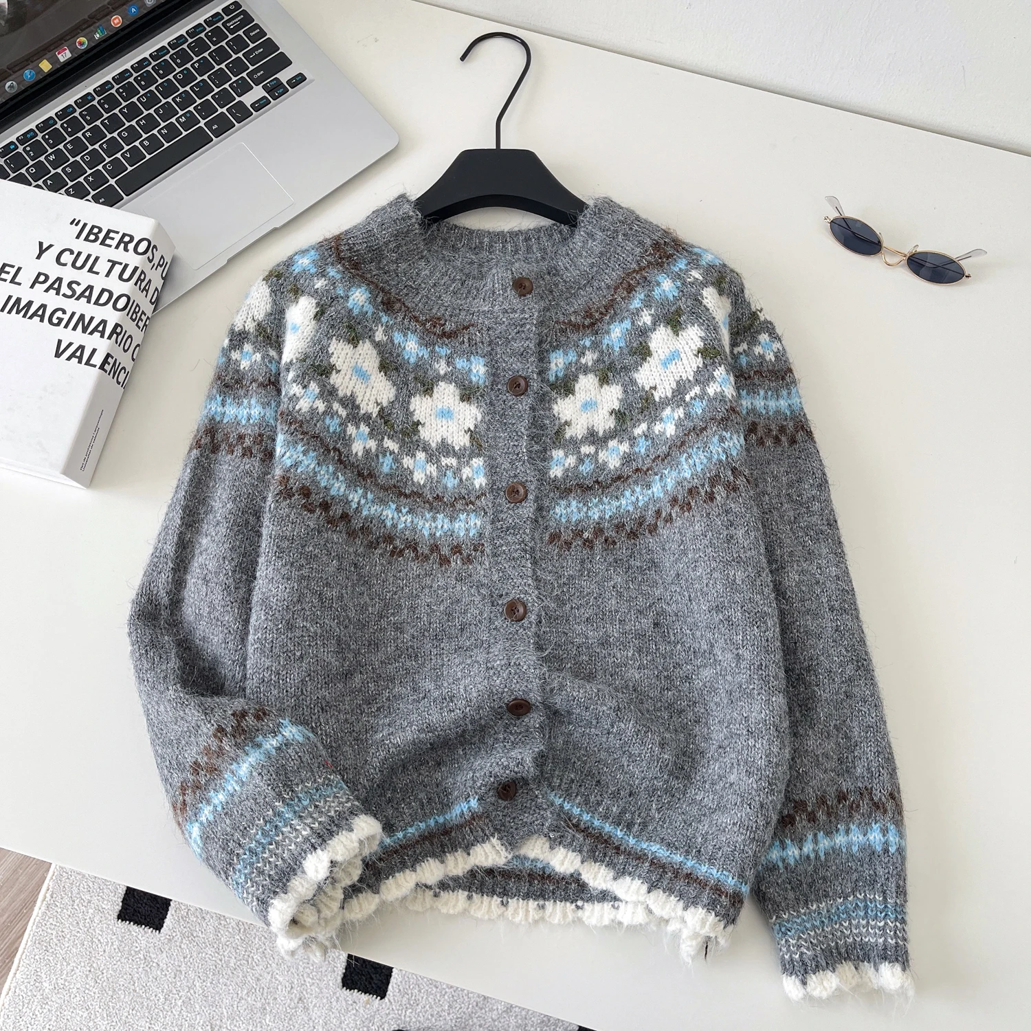 Jacquard Knitted Cardigan for Women Autumn Winter New Single Breasted Long Sleeve Sweater Lazy Style Good-looking Warm Coats