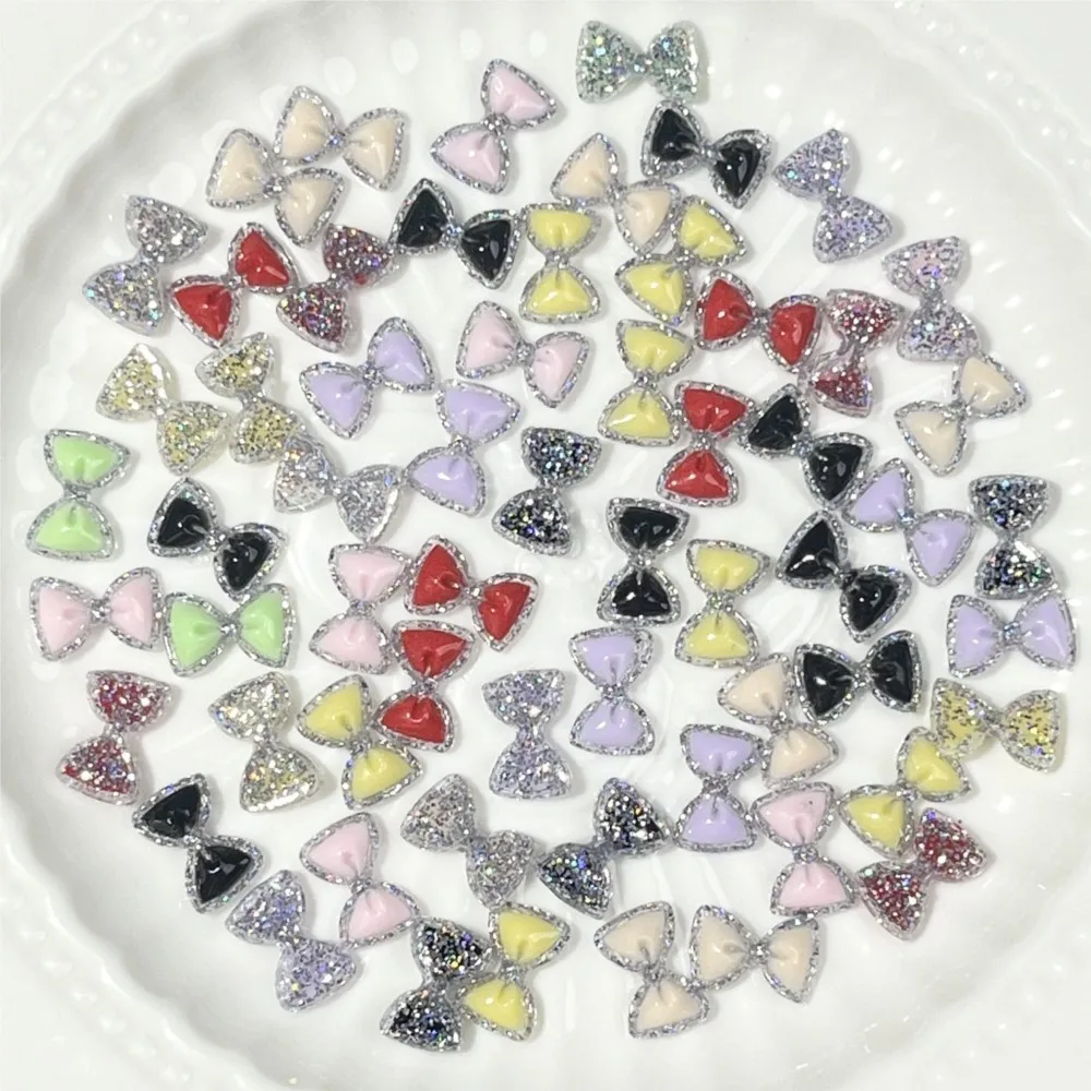 100 Uds pajarita luminosa dijes para decoración de uñas lazo de resina brillante accesorios para decoración de uñas pajarita de lujo para artesanía de manicura funda de teléfono