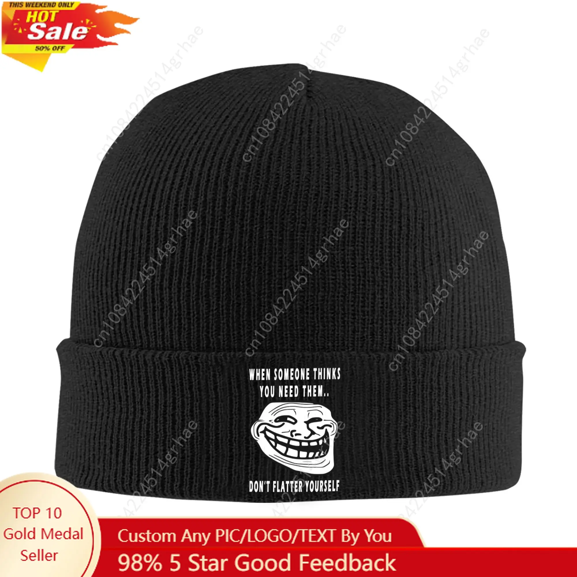 

Funny Rage Comic Trollface Quotes Bonnet Hats Fashion Knit Hat For Men Women Winter Warm Humor Sarcastic Skullies Beanies Caps