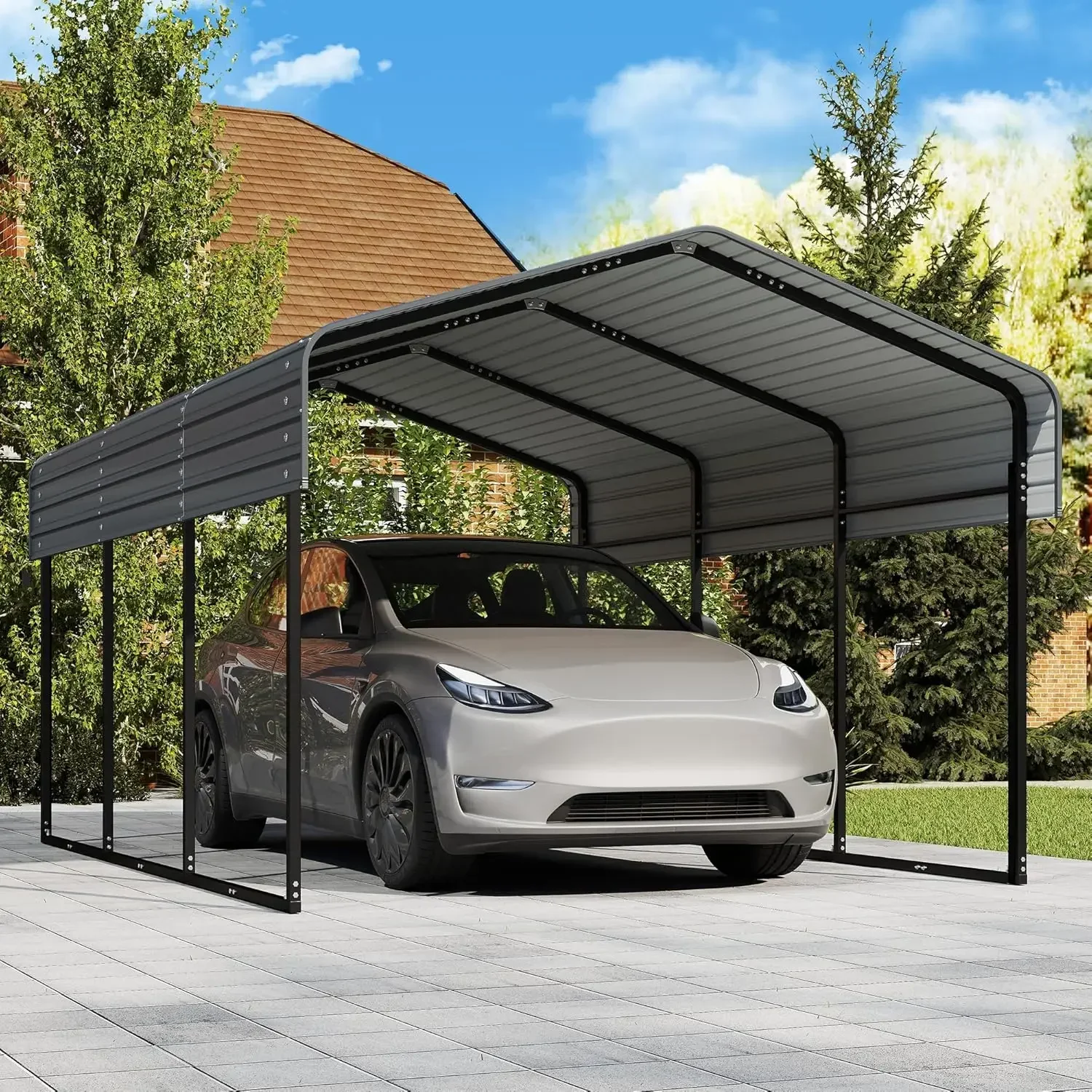 

10x15FT Heavy Duty Metal Carport Canopy Galvanized Steel Roof Multi-Use Shelter Outdoor Garage Car Boat Party Gray, Customized