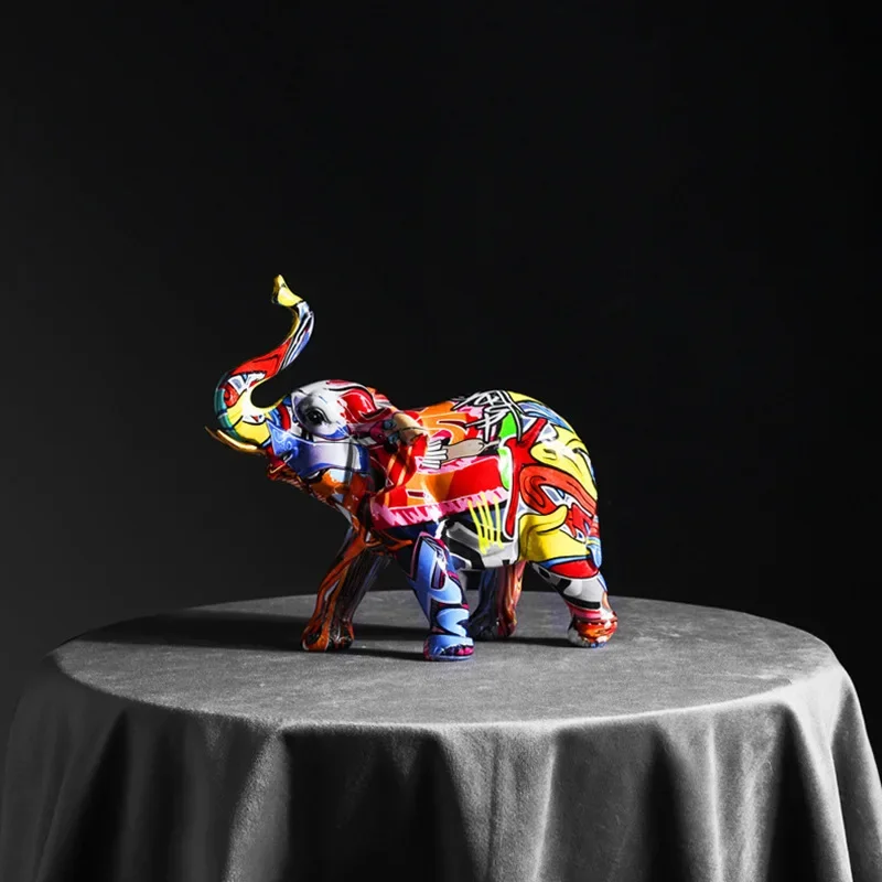 

Modern Art Colorful Elephant Sculpture, Resin Animal Model Crafts, Art Ornaments, Home Office and Bar Decor, Unique Gift, 24cm