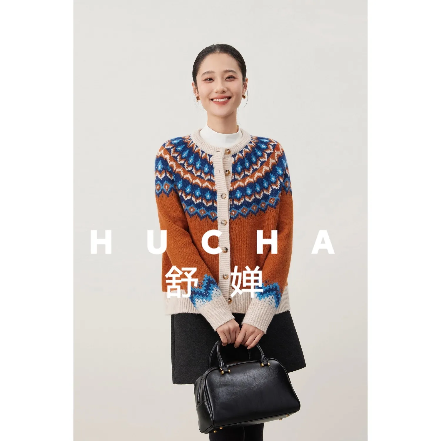 

100% шерсть, высокая грамма, ретро контрастного цвета, жаккардовый вязаный кардиган с круглым вырезом Fair Island для женщин