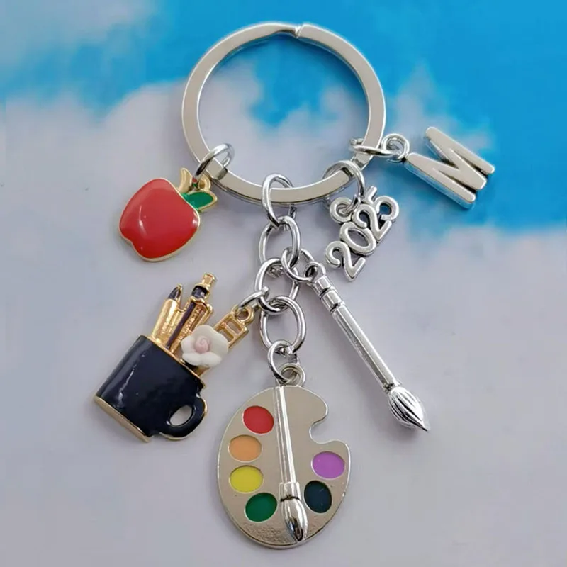 new fashion A-Z letters handmade drawing board pen holder keychain student gift keyring handmade jewelry