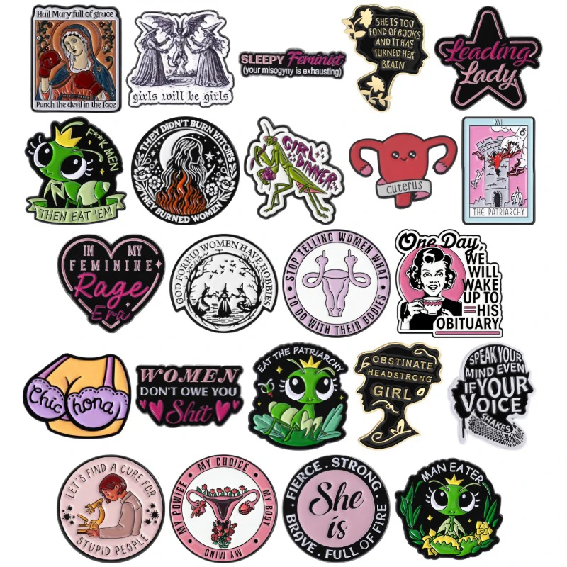 Colección Women Girl Power: Pins de Esmalte, Broches de Feminismo, Insignias de Útero, Joyería Punk de Brujas y Diablos, Regalo