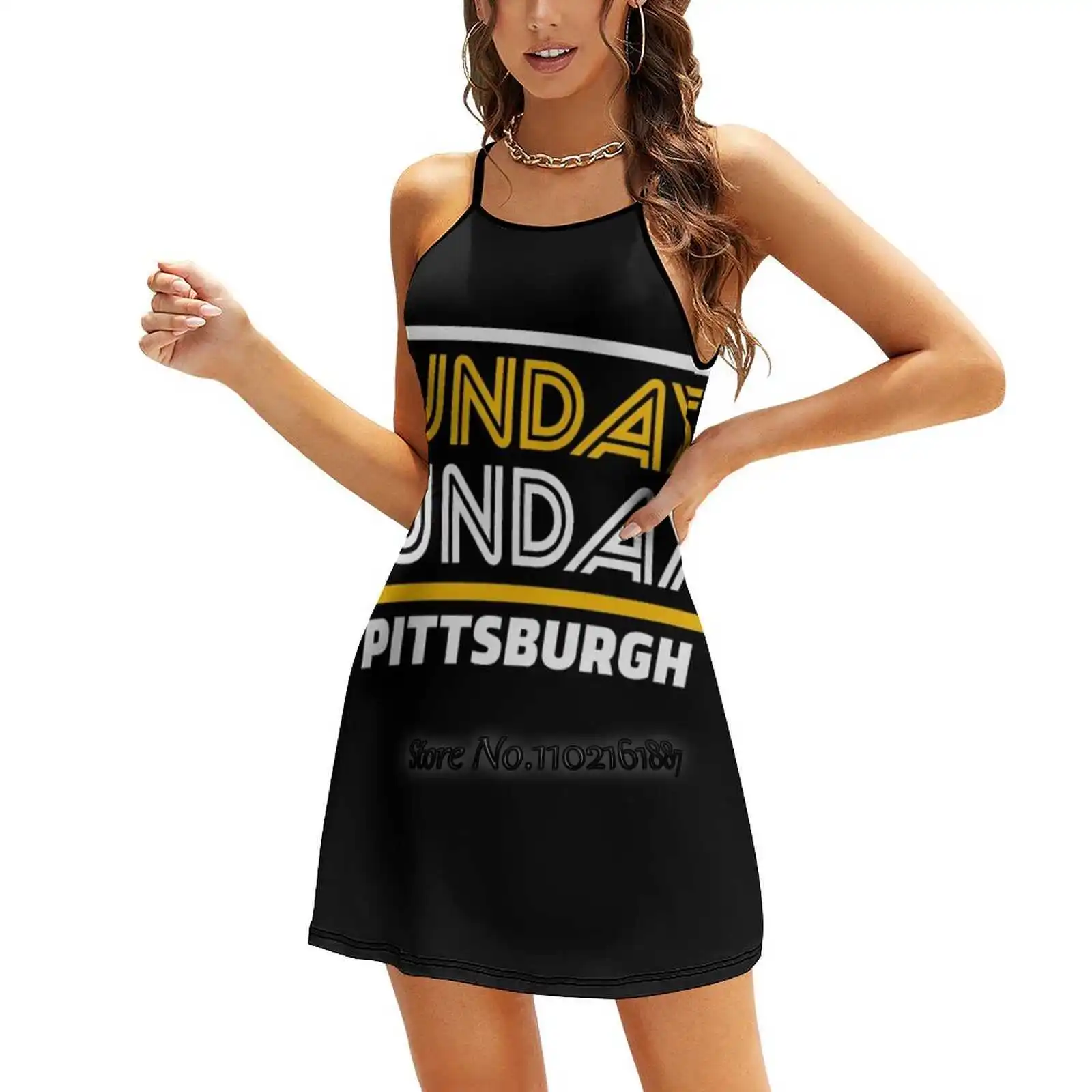 Vintage Pittsburgh Retro Steelers Football Team Sunday Funday Loose V-Neck Short Sleeve Skirt Elegant High Quality Dress