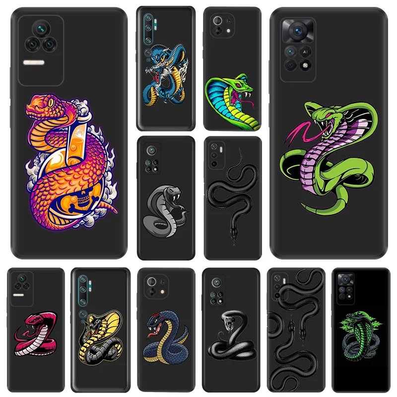 Matte Phone Case For Redmi Note 11 Pro 10 11s 10s 10a 10c Xiaomi 11t 10t Note10 Lite Color Snake Cobra Python Black Soft Cover