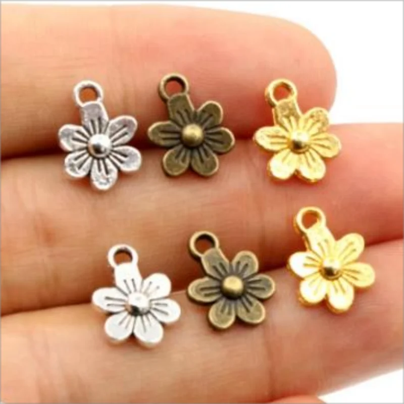 40Pcs/Lot Charms Double Sided Flower 12x9mm Antique Making Pendant fit,Bronze Vintage Antique Silver color,DIY Handmade Jewelry