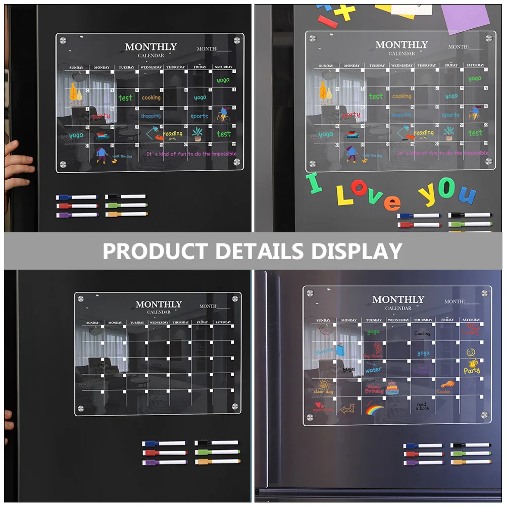 Imagem -05 - Quadro Magnético Transparente com Caneta Apagar Seco Calendário Acrílico Prático em Branco Programação Prato de Cozinha Geladeira