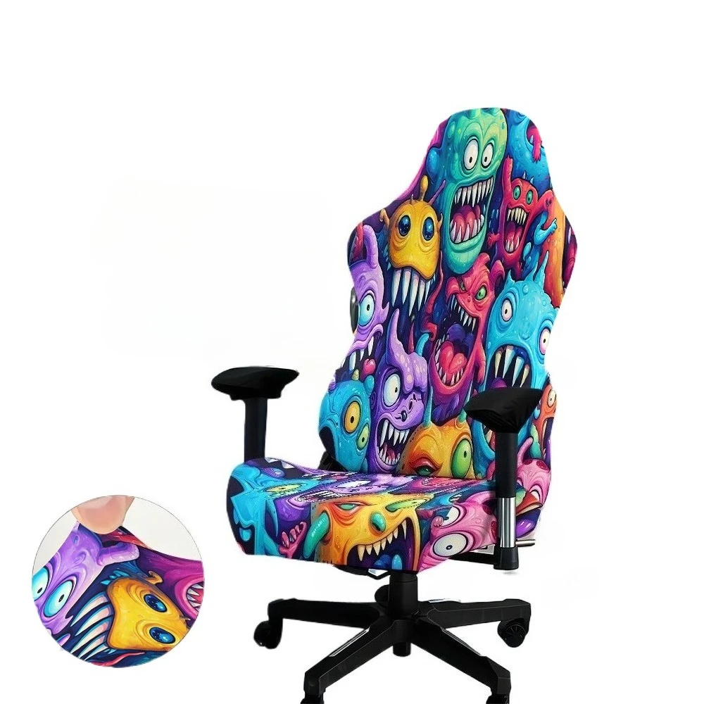 1 Set Dehnbarer Gaming-Stuhlbezug mit Totenkopfmuster, Bürostuhlbezüge, Staubdicht, Kratzfest für Haustiere, Ausziehbare Sitzbezüge, Stuhldekoration