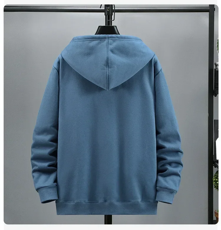 Men Plus Size Solid Color Zippered Hoodie Jacket Big Size Fashion Casual Hoodies Blue Black Grey Fleece Hoodies