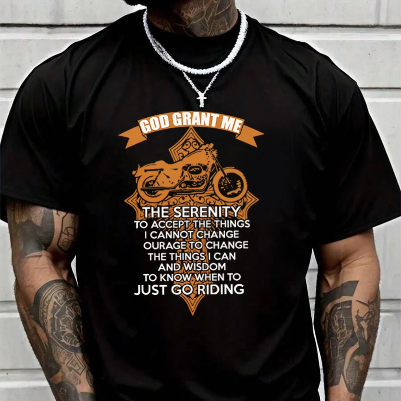 

God Grant Me Motorcycle Creative Print T Shirt Summer Short-sleeved Casual Tee Men Women Streetwear Loose T-shirt