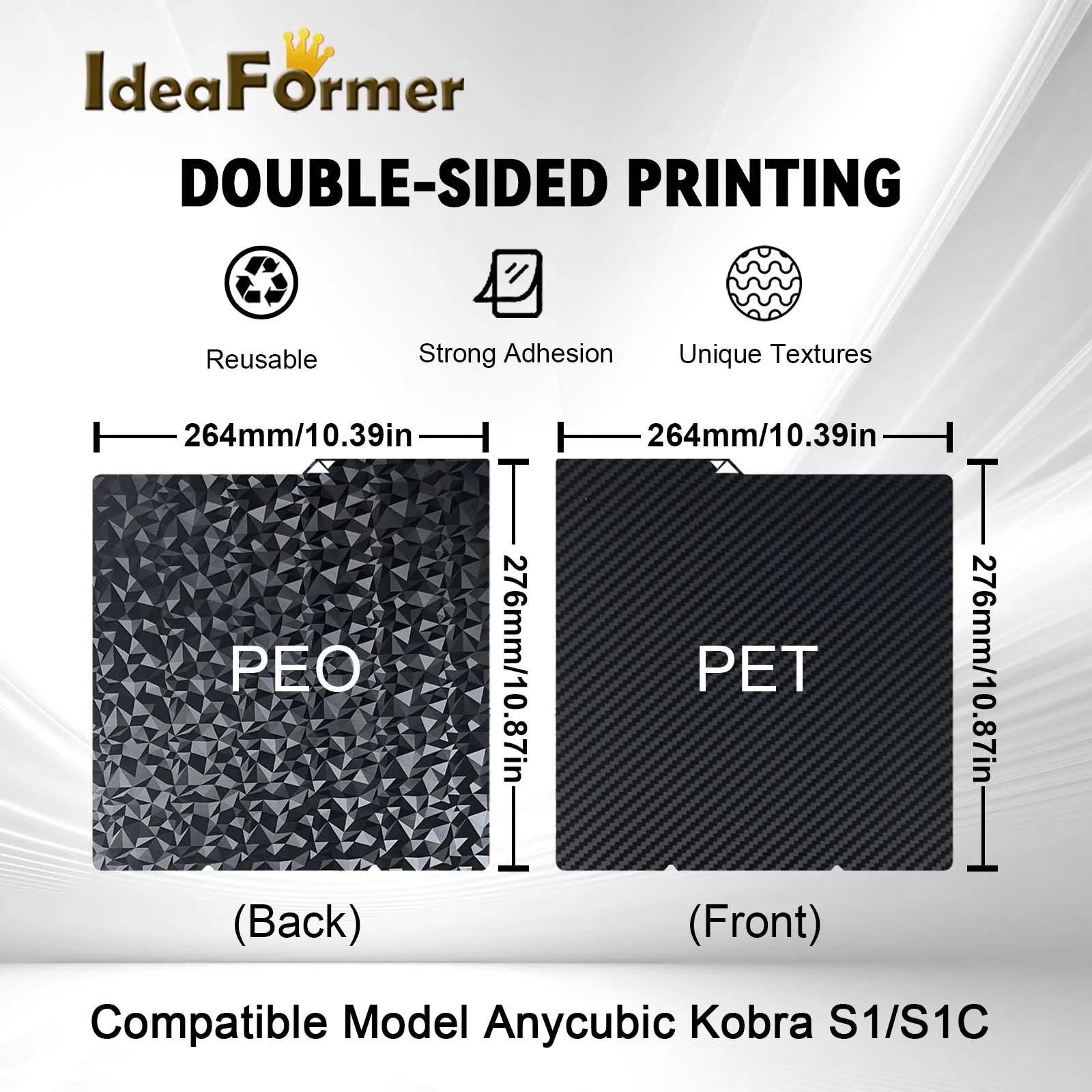 

Голографическая горячая кровать для Anycubic Kobra S1 Plate Pei Sheet 264x276 PEI Textured PEO PET Kobra S1 Combo Build Plate Kobra S1C 3d