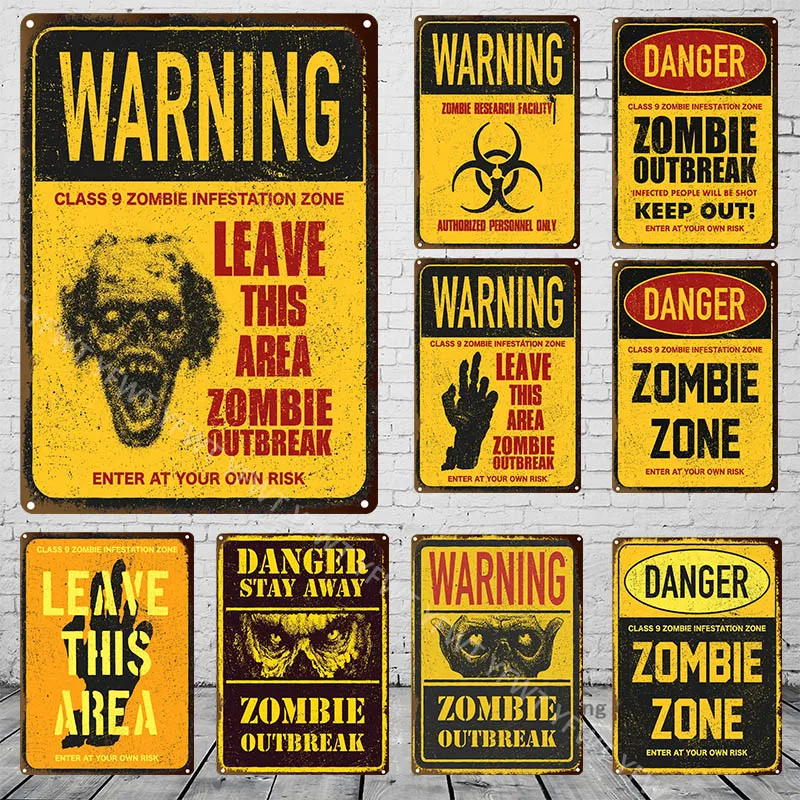 Warning Zombie Poster Danger Vintage Tin Signs Beware of Dog No Parking No Trespassing Metal Plate Garden Home Wall Decor