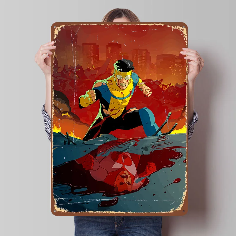 Invincible: Battle Aftermath Poster Customized Wall Art Vintage Metal Signs Retro Tin Plaque for Man Cave Modern Home Decoration