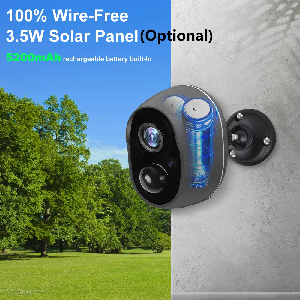 3MP Tuya Smart Life APP Rechargeable Battery Wireless WiFi Outdoor Solar Infrared Buzzer Siren Security Surveillance CCTV Camera