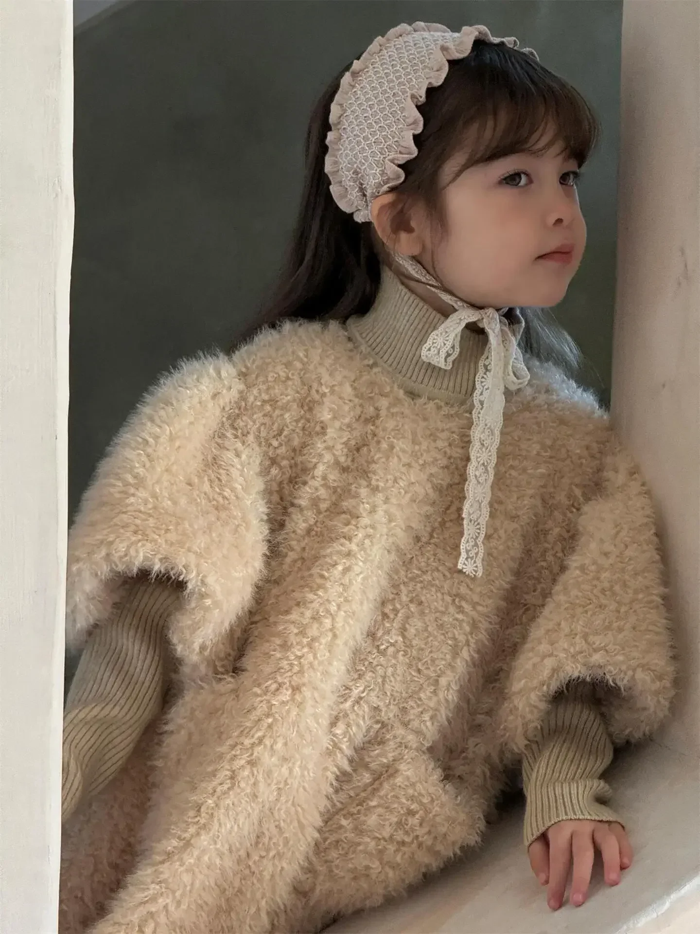 Girls Skirts 2024 Winter New Childrens Wear Korean Style Baby Girl Bubble Sleeve Furry Princess Skirt Casual Simple and Lovely