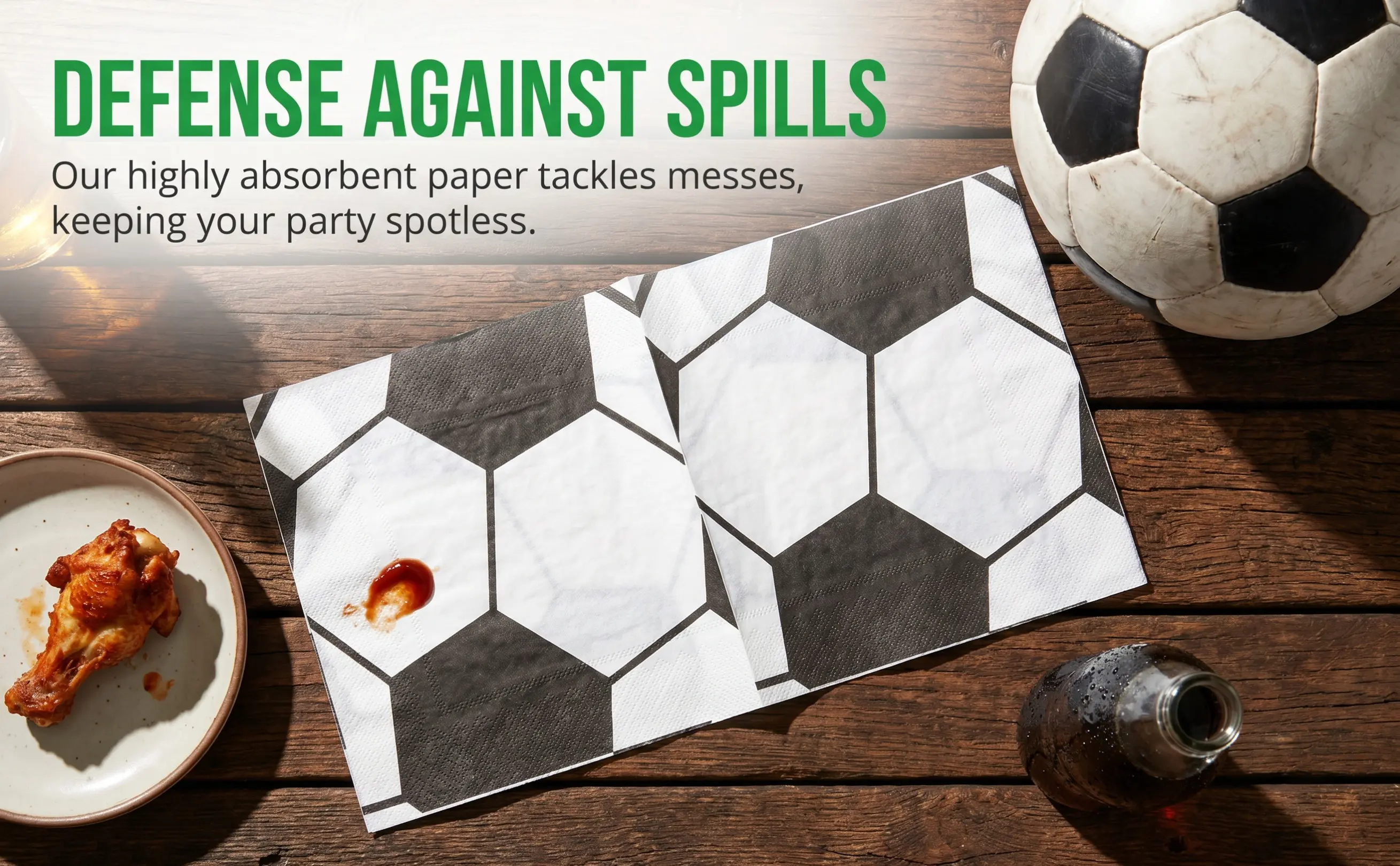 100Pcs Cartoon Soccer Printed Napkins Paper Biodegradable for Birthday Wedding Baby Shower Party Supplies Napkins