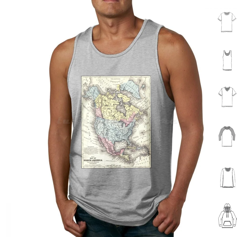 Old World Map Of North America Tank Tops Print Cotton Map North America Vintage Old World Antique Usa United States