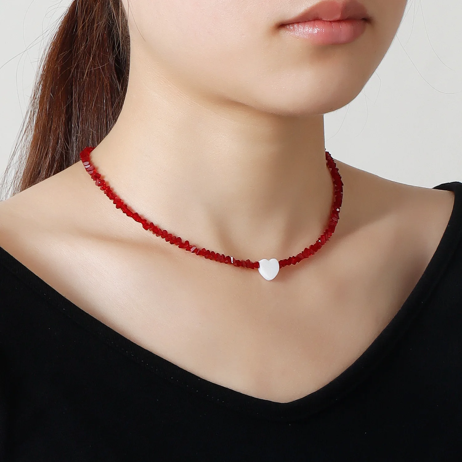 Premium Handmade Glass Crystal Beaded Choker Necklace Lightweight Fashion Collarbone Jewelry Standard Size for Women