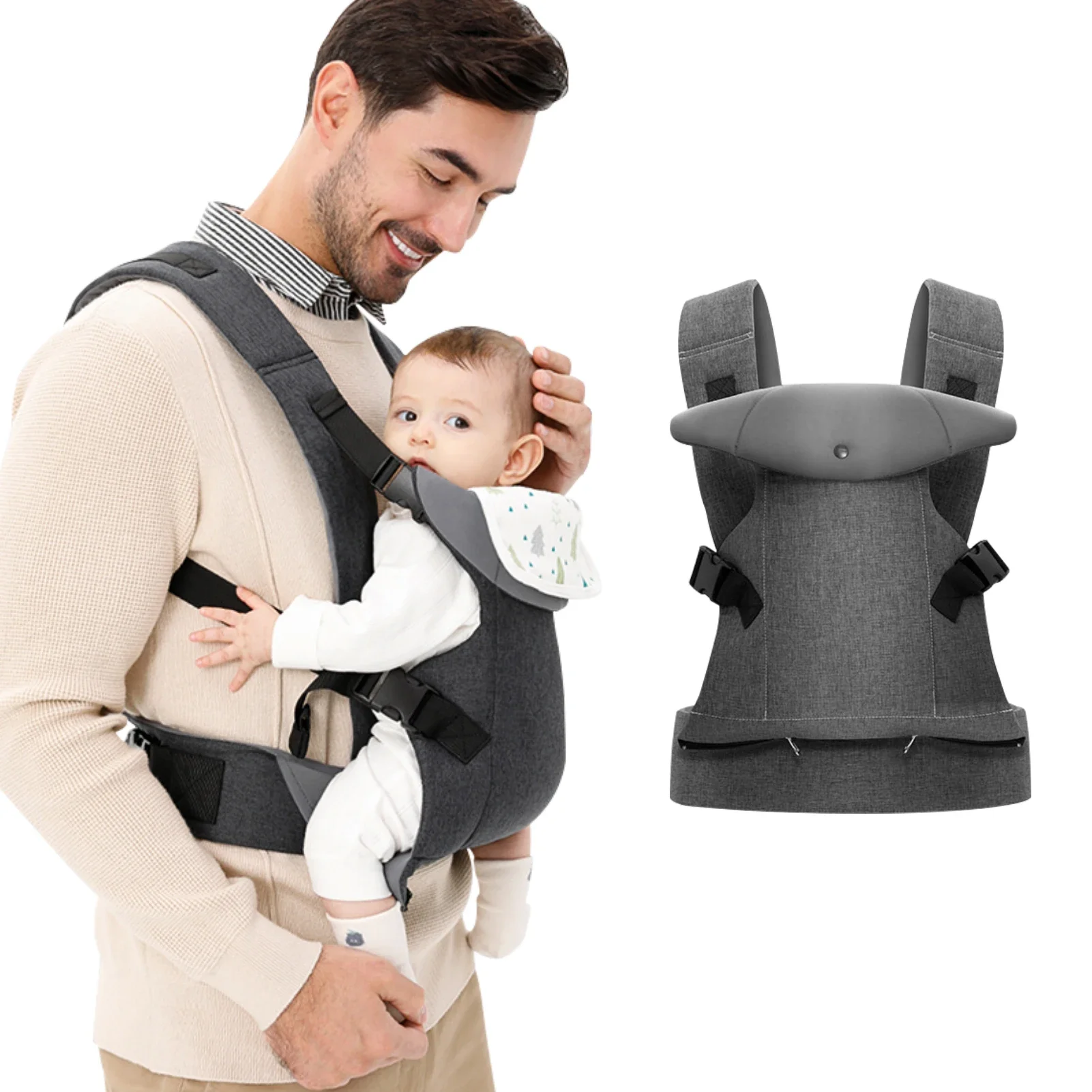 Baby Carrier Newborns To Toddler 7-45lbs All Seasons Foldable Baby Carriers Front and Back with Hip Seat Lumbar Support