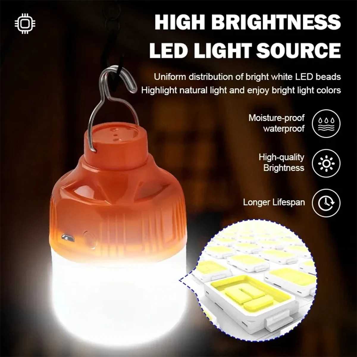 Rechargeable Led Portable Light Usb Ld Emergency 6000K Waterproof Lights Night Camping Lamp Bulb House Battery Powered Outdoor