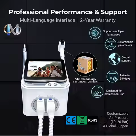 5000WFAC Technology Soprano 2 In 1 Picosecond Diode Laser Hair 4 Wave Removal Device Laser Tattoo Removal Permanent Hair Removal
