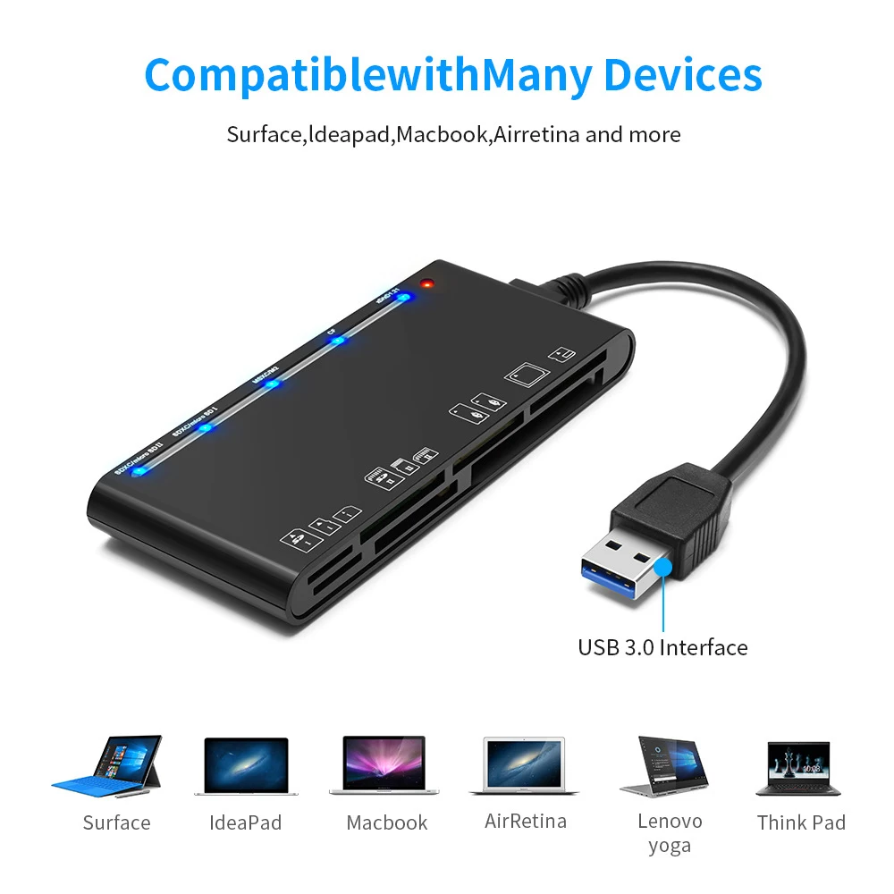 CR7 USB 3.0 Multi-Function Card Teader CF/XD/MS/SD/TF Card Seven In One Compatible With Windows Vista/XP/7/8/10/, Linux, Mac Os