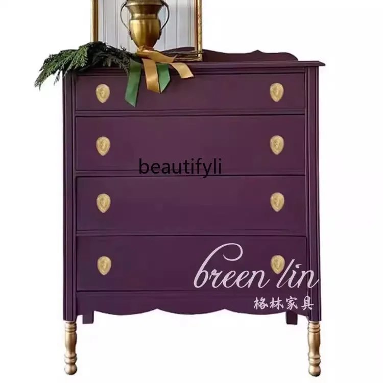 French retro solid wood chest of drawers American light luxury green storage cabinet entry entrance cabinet