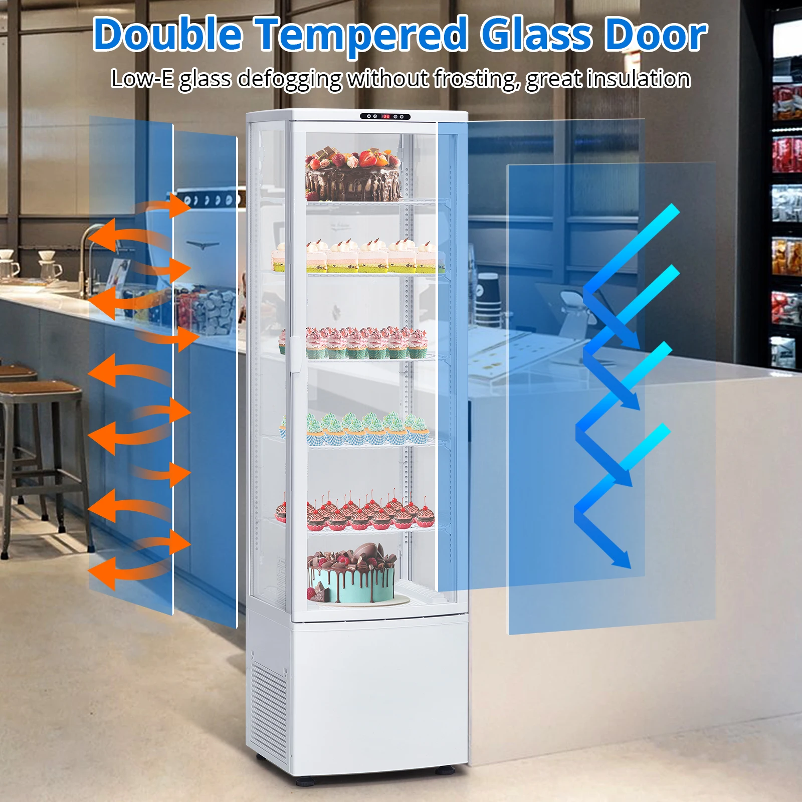 9.8 Cu.Ft 상업용 냉장고 디스플레이 케이스, 단일 문짝 페이스트리 디스플레이 케이스, 내부 LED 조명, 이중 레이어