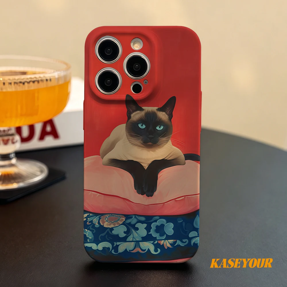 

Siamese Cat on Pillows Film Phone Case for iPhone 17 16 15 14 13 12 11 Pro Max Full Wrap Glossy Shell Shockproof Cover