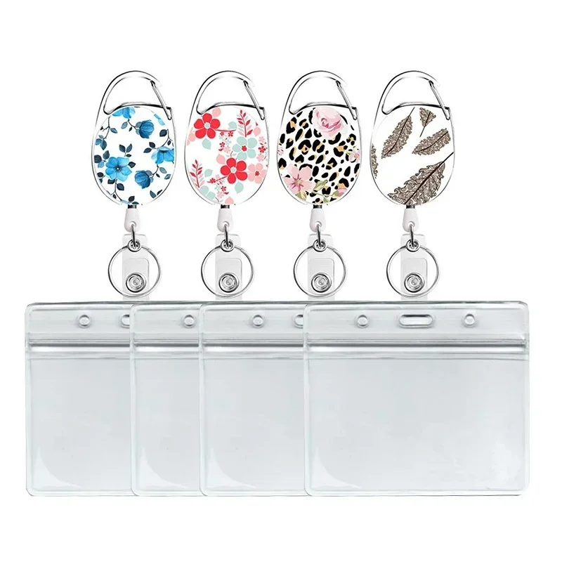 

1PC Cute Flower Card Holder Bank Identity Bus ID Card Holder Case with Retractable Reel Lanyard Credit Cover Case