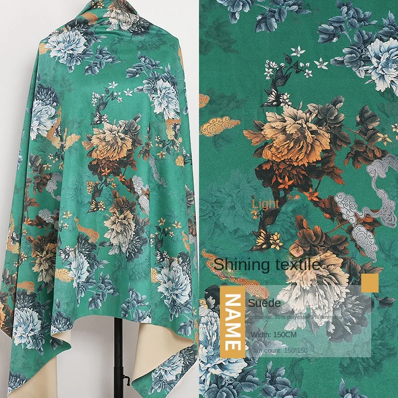 Tecido para impressão digital de flores grossas para mulheres, vestido cheongsam costurado à mão, verde, primavera, roupas de outono, largo 150cm x 50cm