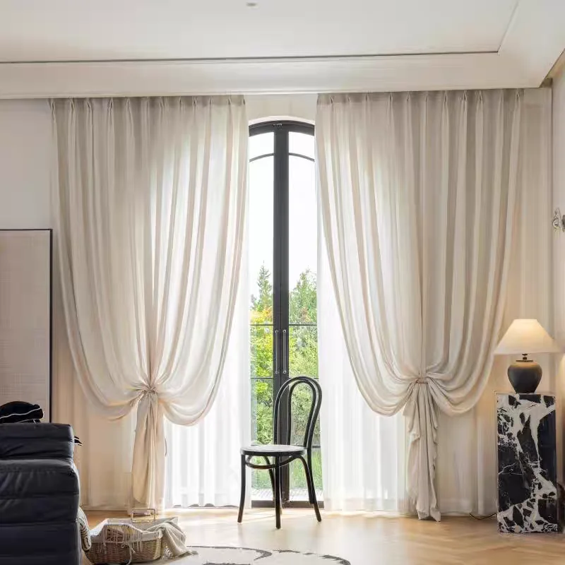 Modern Semi Sheer Voile Curtains Window Panel Drapes Light Filtering Privacy Curtains for Living room Bedroom Kitchen Decoration