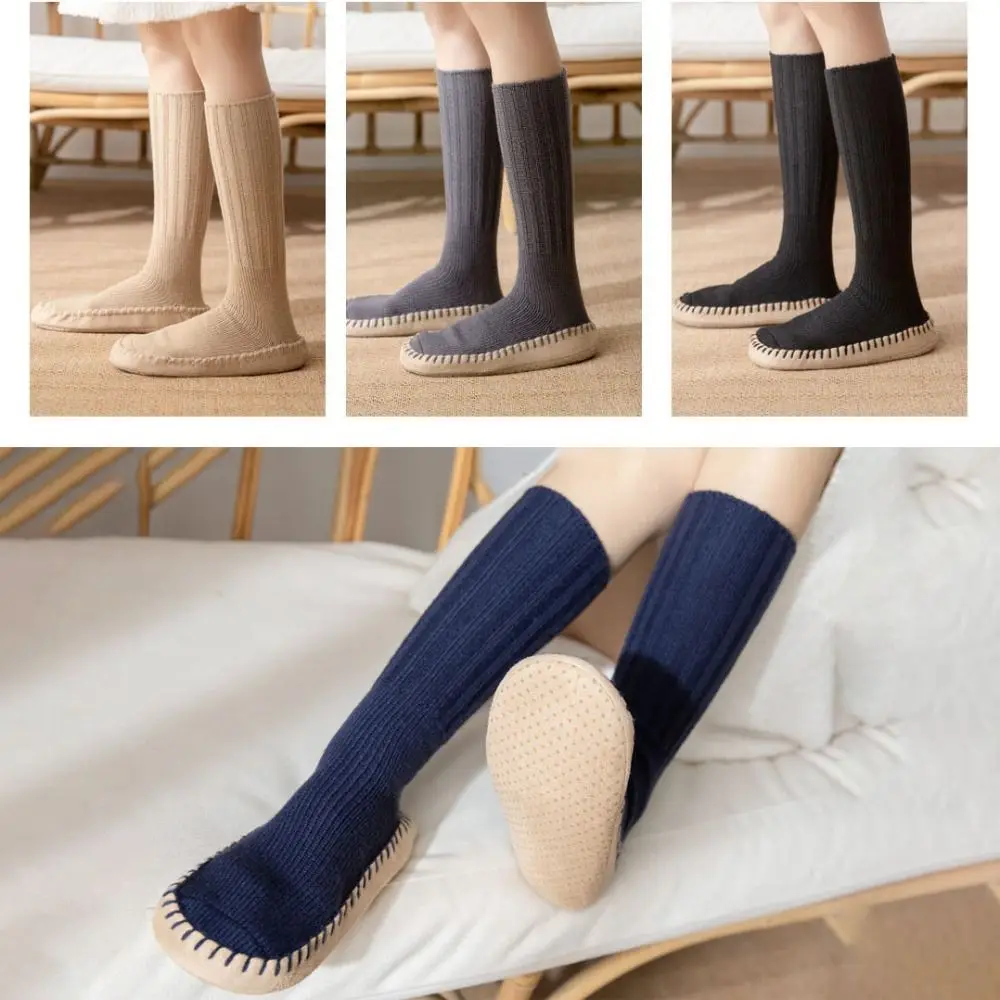 

Comfortable Thicken Floor Plush Socks Sleeping Simple Knitted Knee High Socks Breathable Warm Winter Stocking Fall Winter