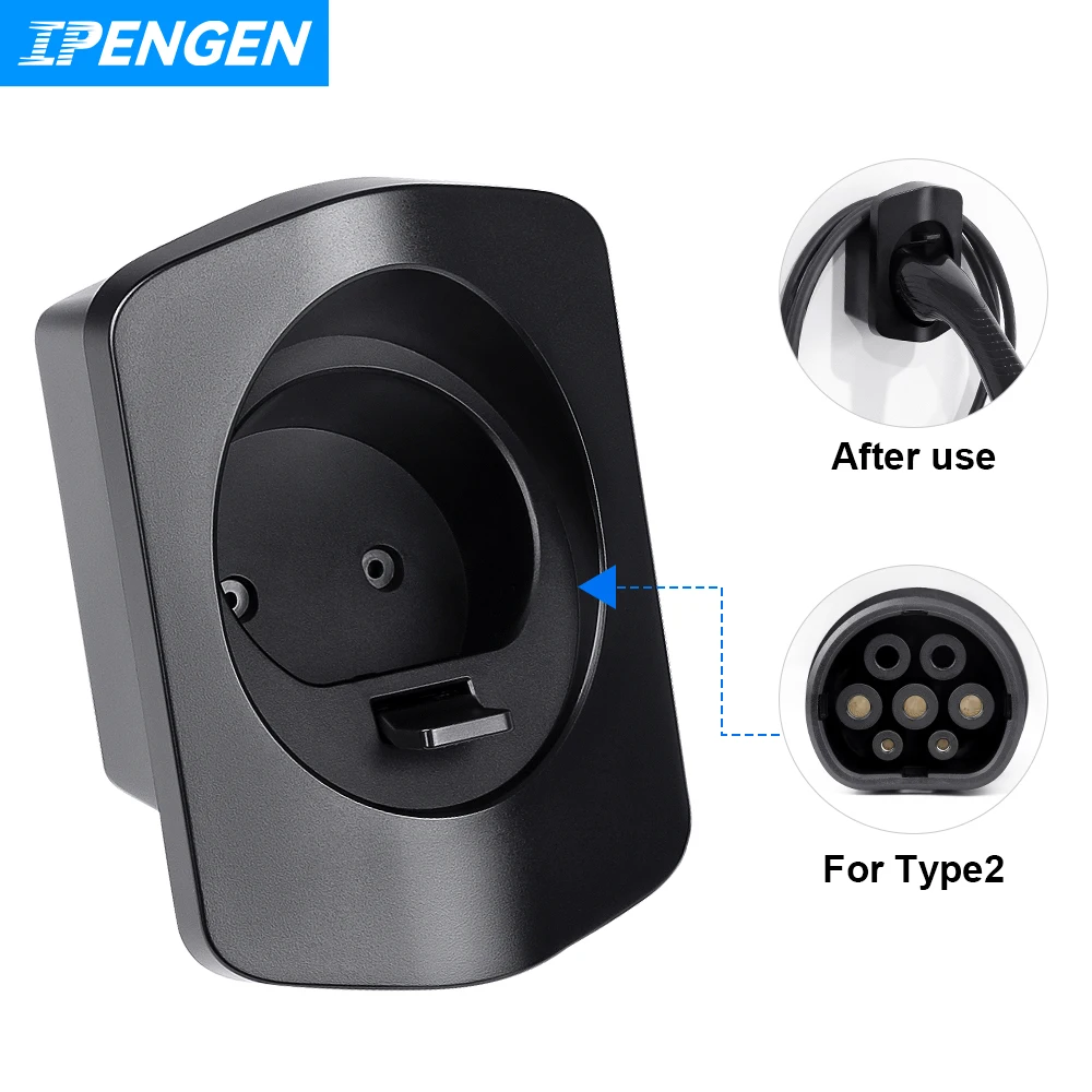 IPENGEN EV Charger Holder For Type 2 Connector Socket Plug Extra Protection Wallbox Electric Vehicle Car Charging Cable Bracket