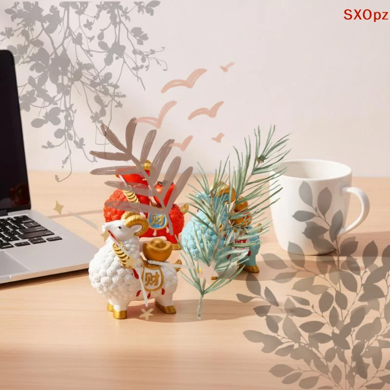 Feng Shui Goat Statue Golden: Sheep Figurine Zodiac Wealth Ornament Rotating Persimmon Luck Chinese Collectible