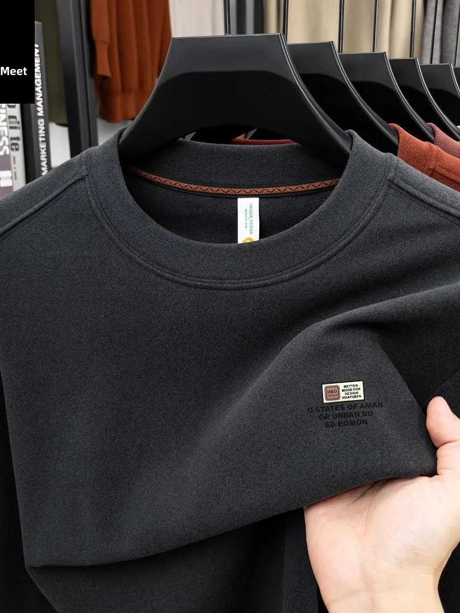 

Мужской утепленный свитшот с длинным рукавом и круглым вырезом, повседневный, теплый, эластичный, базовый топ, осенне-зимняя новинка