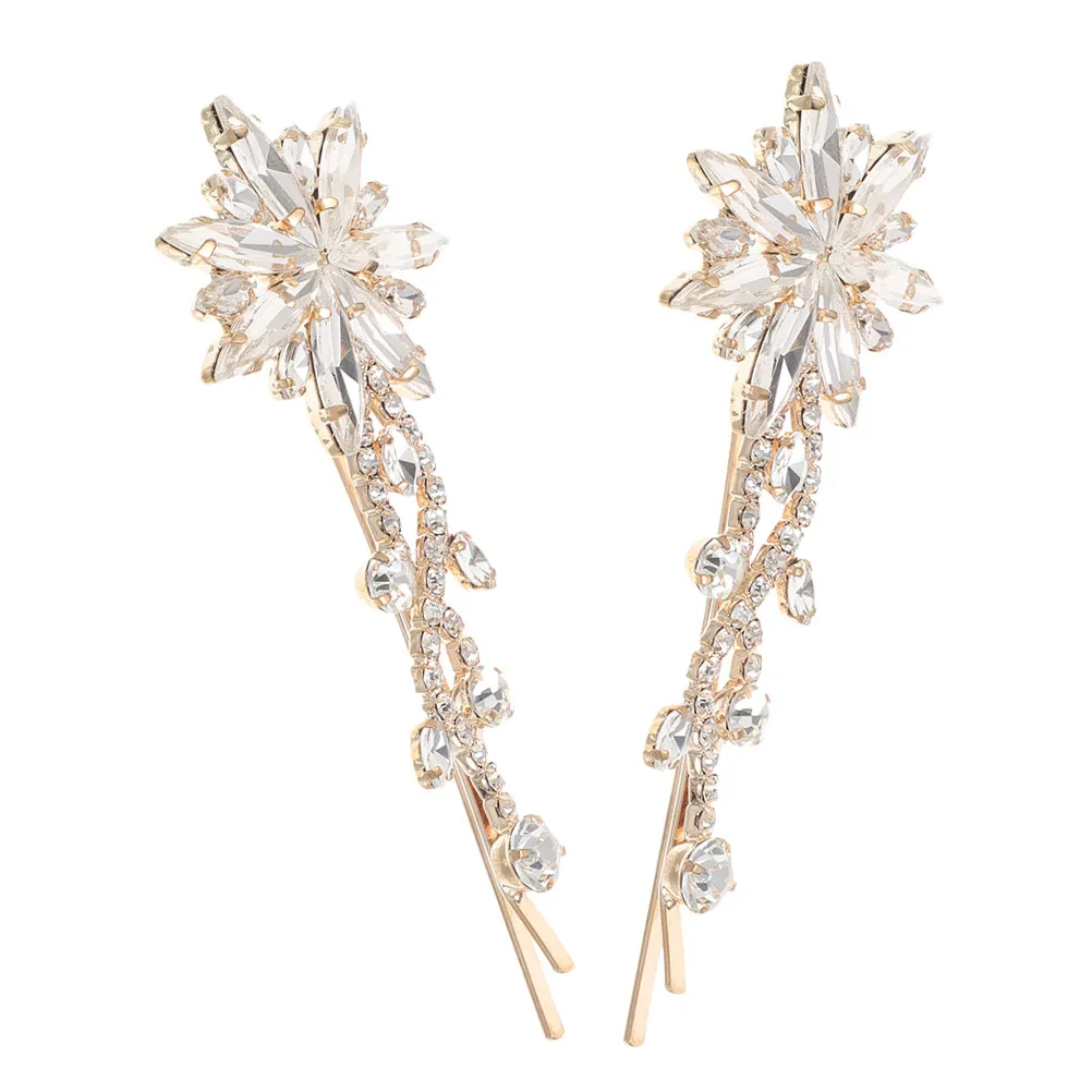 

2Pcs Rhinestone Hair Barrettes Sparkly Bridal Flower Hairpins Vintage Wedding Hair Clips Elegant Accessories for Formal Events