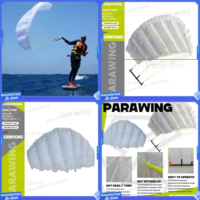 High Quality GY PW01 White Parawing Foiling Inflatable Nylon 4.5m with Carbon Handlebar for Downwind Wingfoil SUP Parawing