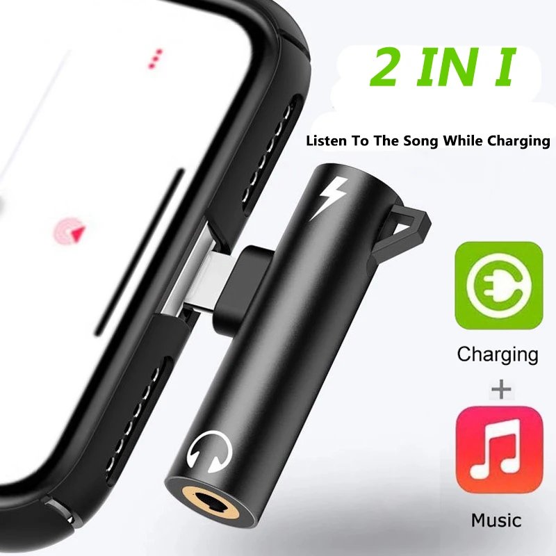 2 IN 1 Audio Headphone Charging Dual Adapter Splitter For iPhone XR XS X 13 12 11Pro For 3.5mm Jack to Earphone AUX Cable