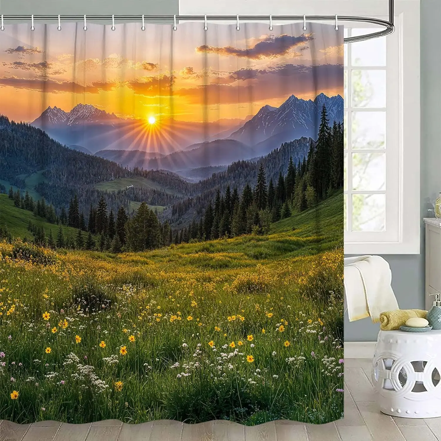 

Forest Natural Scenery Shower Curtain for Home Decor, Tree Plant Landscape Bathroom Curtain Rustic Farmhouse Bath Curtains