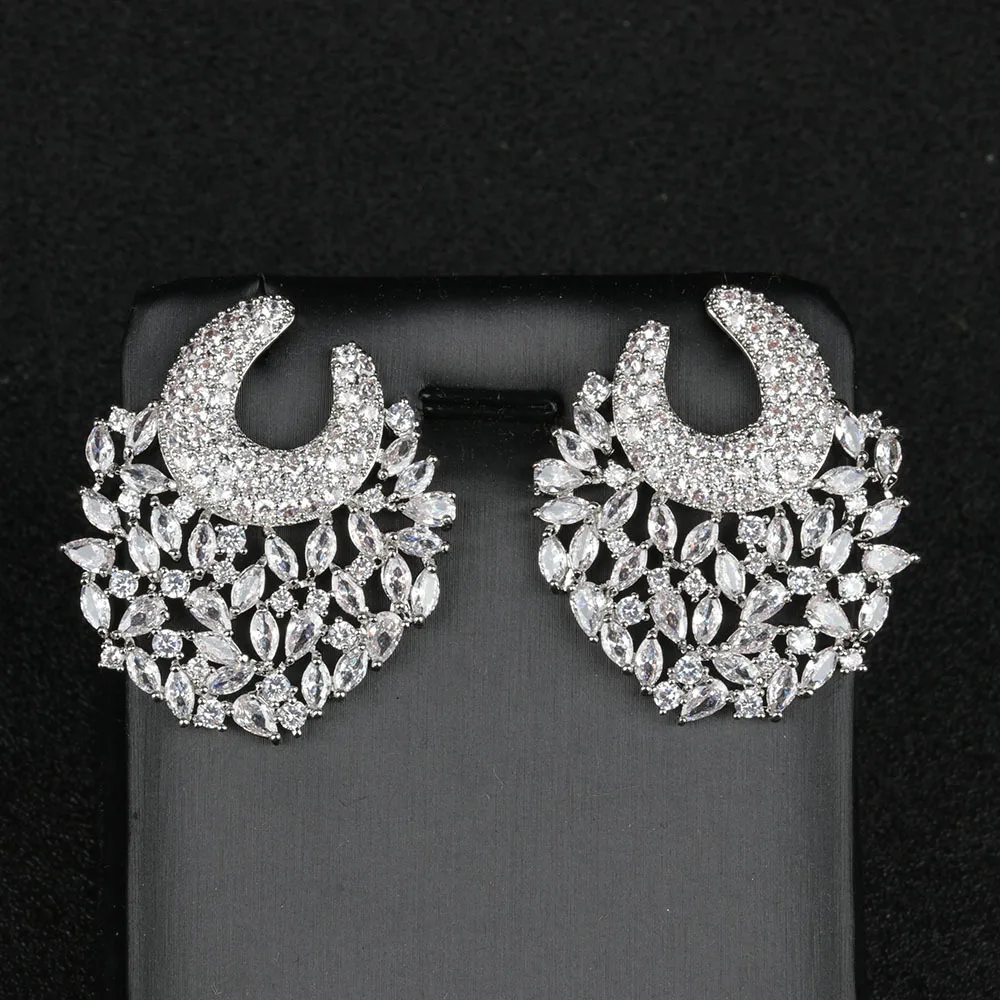 

elegant shiny earrings silver gold color luxury jewelry wedding bride stud earrings shiny zircon dinner party jewelry women gift